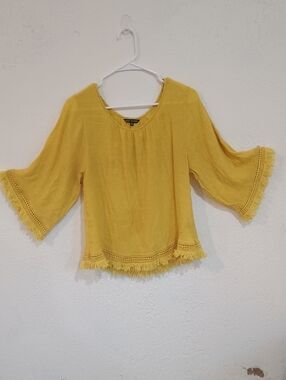 Unique Spectrum Mustard Yellow Fringe Bell-Sleeve Blouse